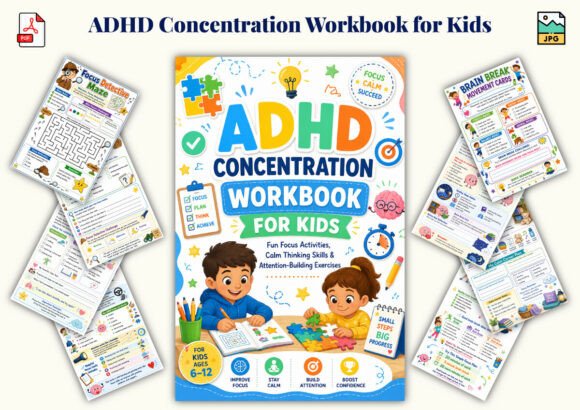 ADHD Concentration Workbook for Kids: A Fun and Effective Way to Build Focus and Self-Control