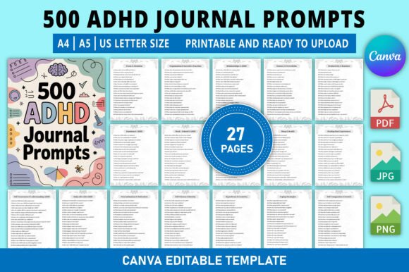 Editable 500 ADHD Journal Prompts: A Practical Tool for Self-Discovery and Productivity