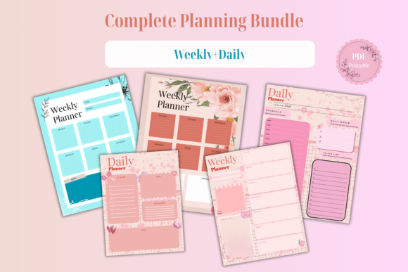 Pink Blue Minimalist Weekly Daily Plan